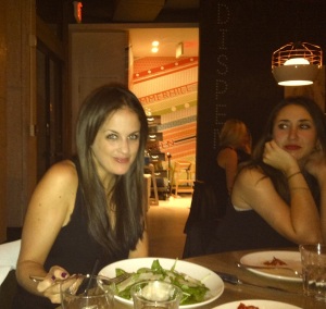 Dani looking radiant with her salad. Kalee looking bored.